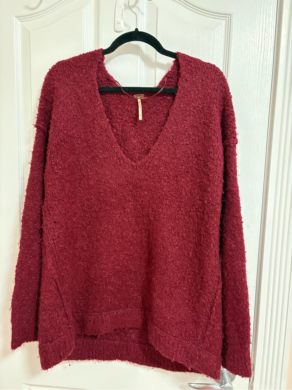 Free People V-Neck Textured Sweater - Wine